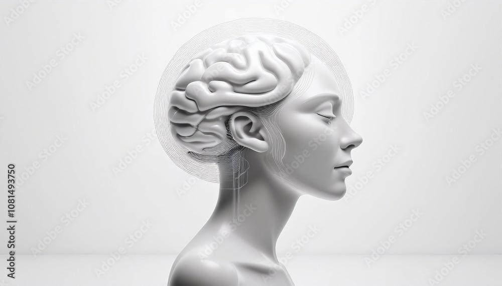 Brain illustration in 3D rendered style on a blank white background Brain illustration in 3D rendered style on a blank white background