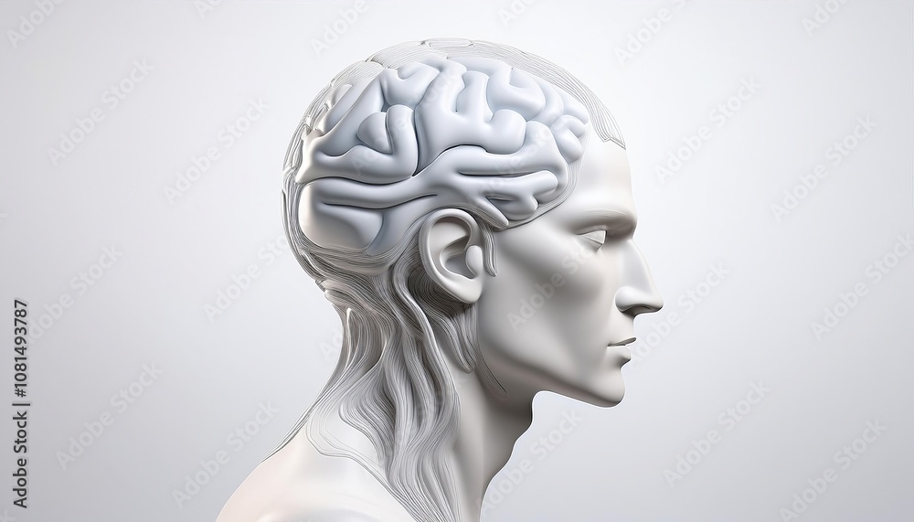 Brain illustration in 3D rendered style on a blank white background Brain illustration in 3D rendered style on a blank white background