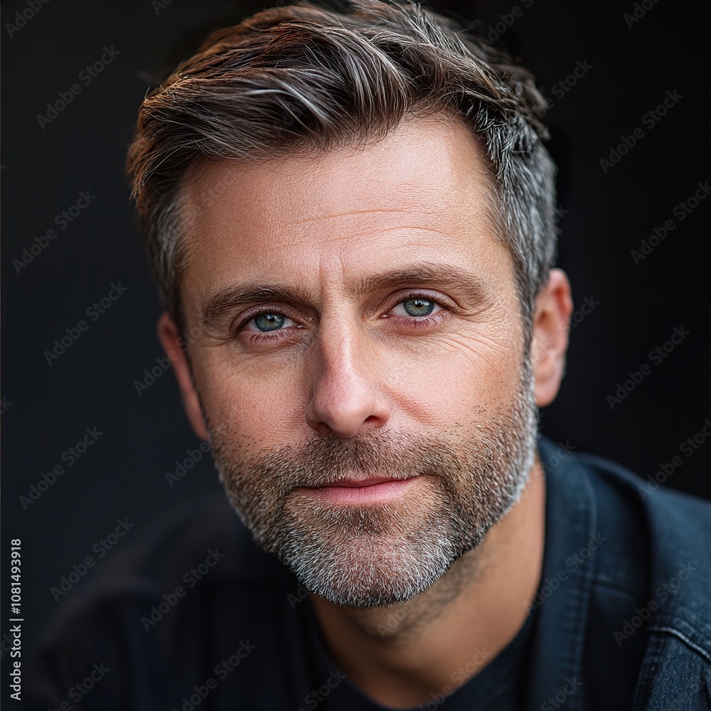Close-up Portrait of a Man with a Beard and Green Eyes