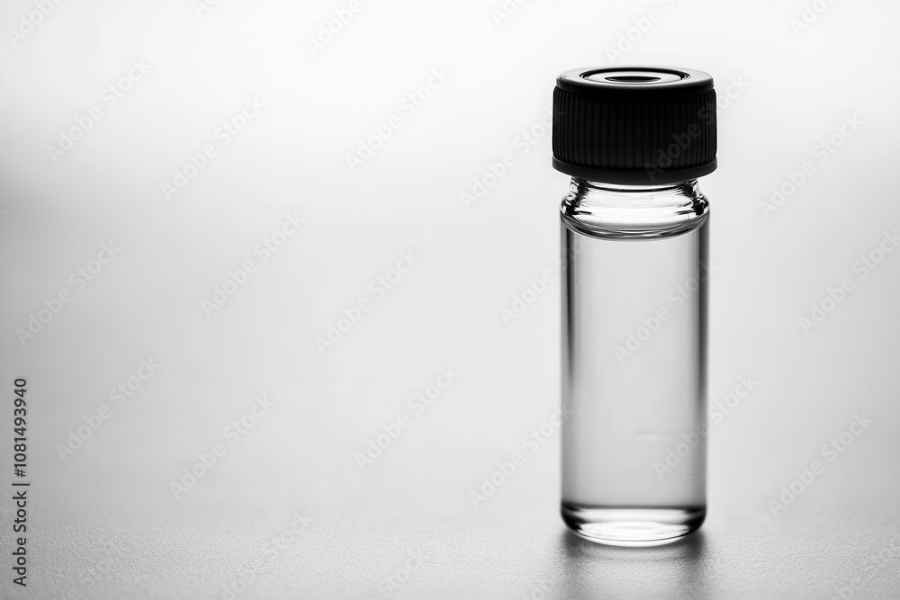 Clear Glass Bottle with Black Cap on White Background Clear Glass Bottle with Black Cap on White Background