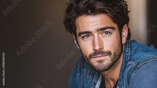 Close Up Portrait of a Handsome Man with a Serious Expression