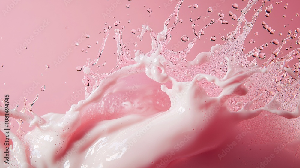 Fototapeta premium Pink liquid splash isolated on pastel pink background