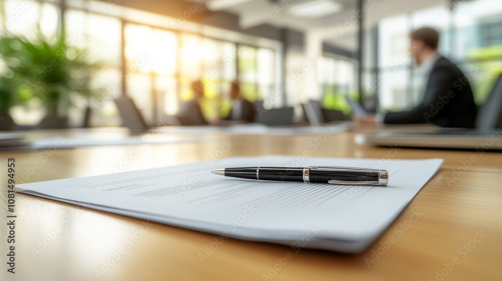 Obraz premium Printed Documents and Pen on Desk in Meeting Room