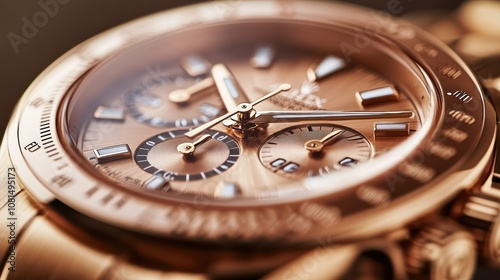 Close-up of a luxury gold chronograph wristwatch.