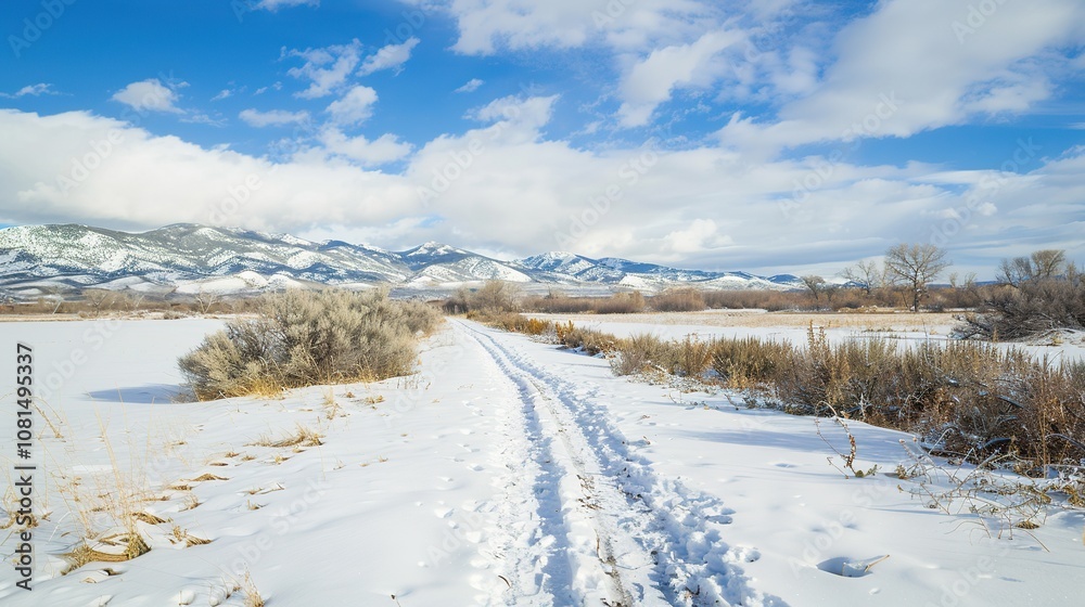 Exploring a Snowy Pathway: A Winter Wonderland Background Exploring a Snowy Pathway: A Winter Wonderland Background