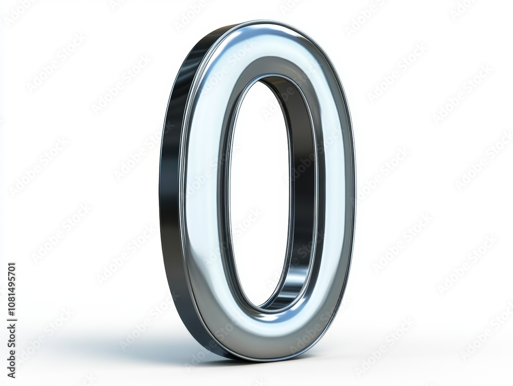 A shiny, metallic 3D representation of the number zero. A shiny, metallic 3D representation of the number zero.