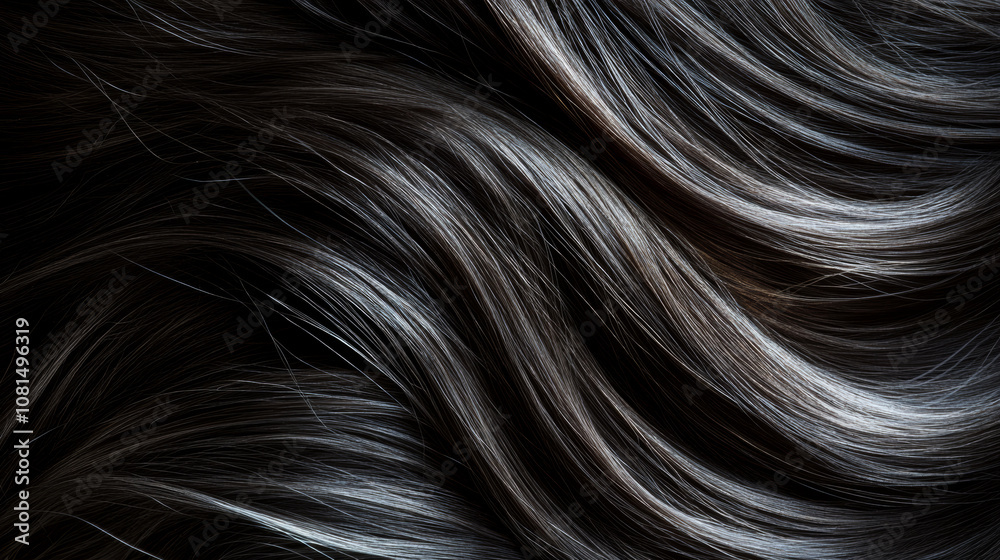 Naklejka premium Macro shot of a beautiful woman's long wavy brunette hair elegant fashion background with copy space. for hair care advertising barber shop spa salon
