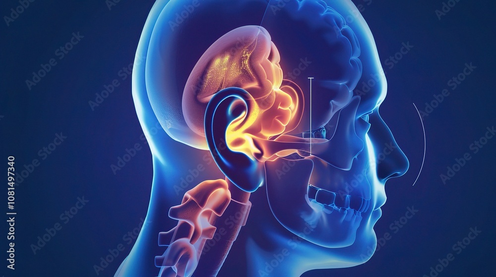 Otitis Media Scene - Earache, Redness, and Fluid in the Middle Ear. The Infected Ear with Swelling and Discomfort, Showing the Condition of Middle Ear Inflammation Otitis Media Scene - Earache, Redness, and Fluid in the Middle Ear. The Infected Ear with Swelling and Discomfort, Showing the Condition of Middle Ear Inflammation