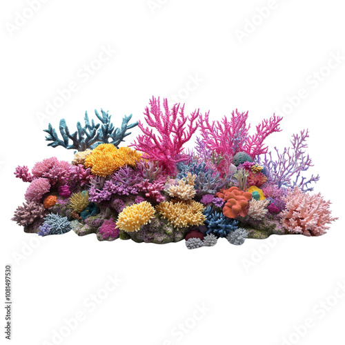 Wallpaper Mural Crisp matte white background Coral reef with colorful corals and sea plants on the bottom in an aquarium on a stand. Torontodigital.ca