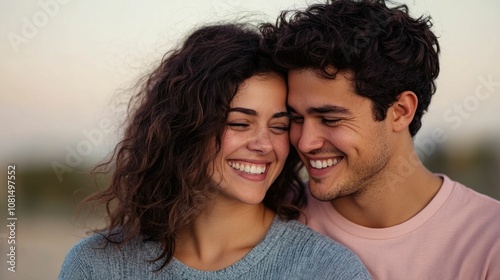 Smiling Couple Embracing and Sharing a Loving Moment While Working Together on a Project or Task in a Professional Setting Demonstrating a Supportive Relationship and Career Balance