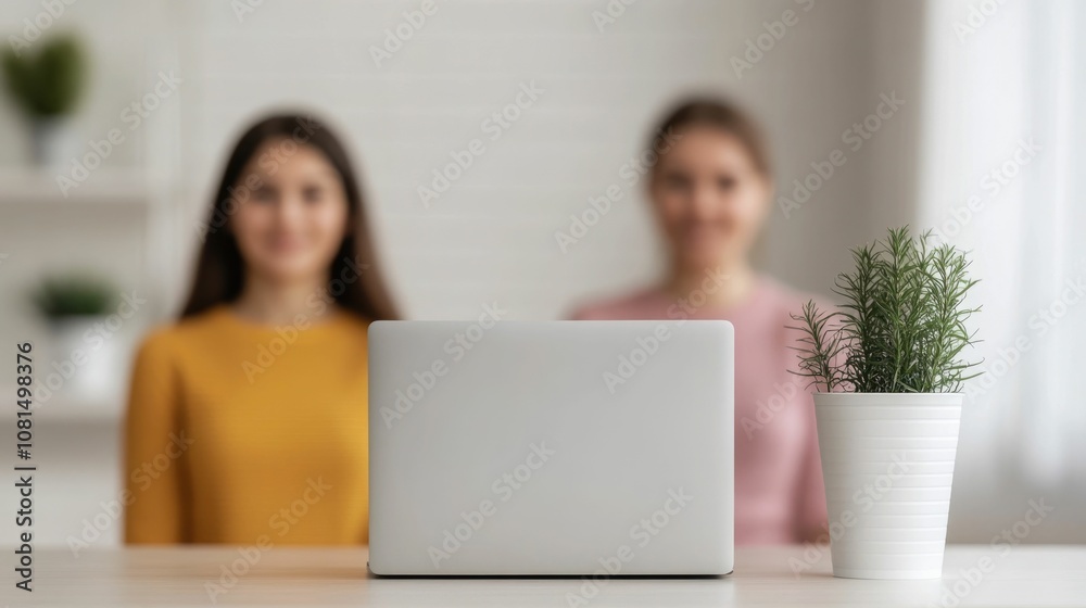 Cozy and organized desk setup with a laptop framed family photo and stability symbols representing love job and supportive environment A modern clean Cozy and organized desk setup with a laptop framed family photo and stability symbols representing love job and supportive environment A modern clean