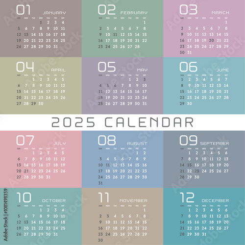 2025年　くすみカラーのオシャレなカレンダー