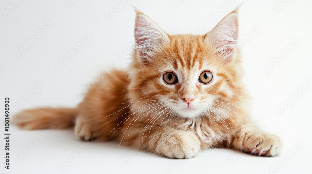 A cute cat on simple background looks at camera white background with copy space. pet fashion portrait minimalism adorable wallpaper A cute cat on simple background looks at camera white background with copy space. pet fashion portrait minimalism adorable wallpaper