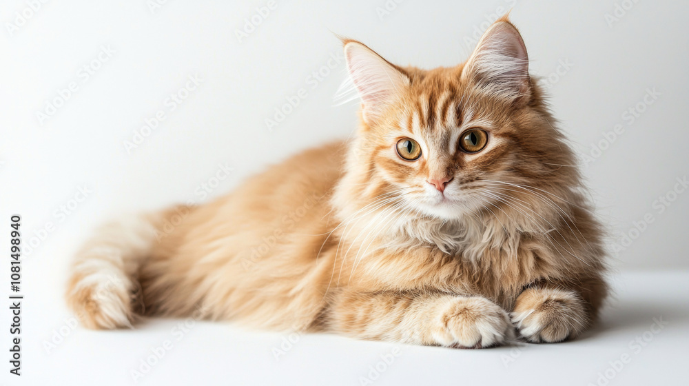 A cute cat on simple background looks at camera white background with copy space. pet fashion portrait minimalism adorable wallpaper A cute cat on simple background looks at camera white background with copy space. pet fashion portrait minimalism adorable wallpaper