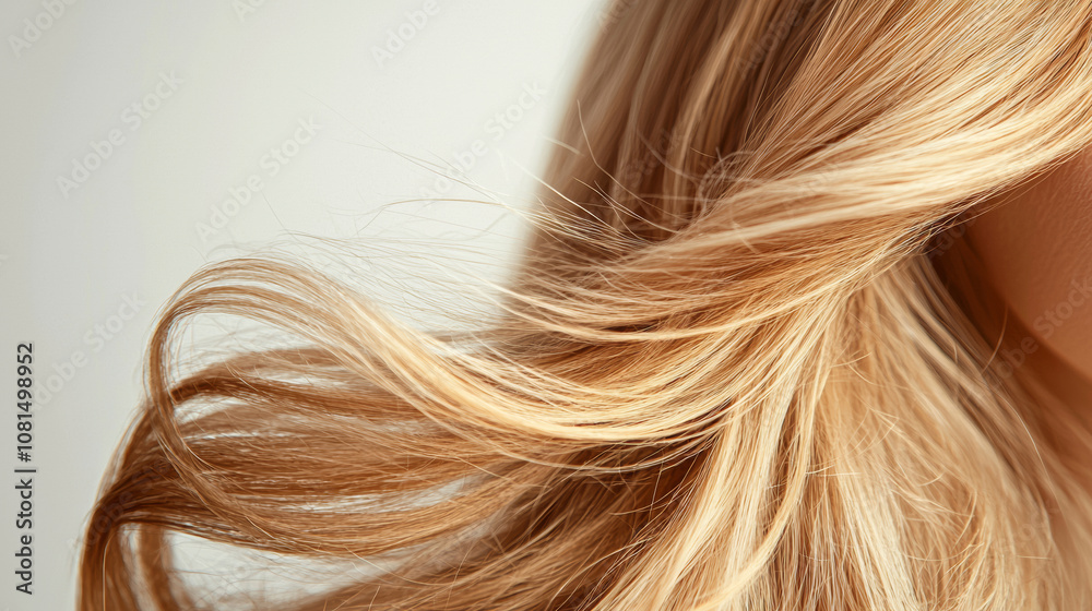 Fototapeta premium Macro shot of a beautiful woman's long wavy golden hair elegant fashion background with copy space. for hair care advertising barber shop spa salon