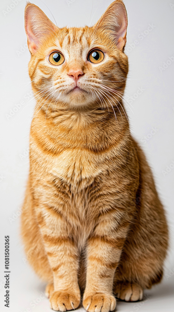 A cute cat on simple white background looks at camera background with copy space. pet fashion portrait minimalism adorable wallpaper A cute cat on simple white background looks at camera background with copy space. pet fashion portrait minimalism adorable wallpaper