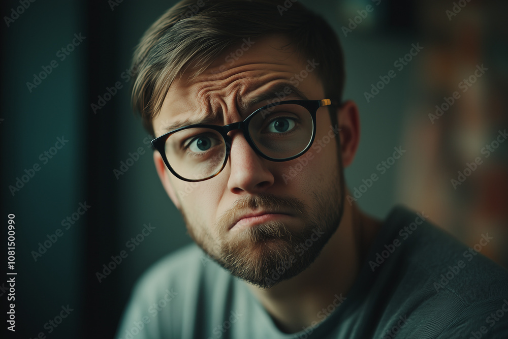 Portrait of curious man, Selective focus man with thinking face. Portrait of curious man, Selective focus man with thinking face.