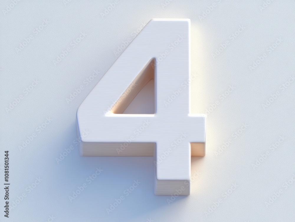 A 3D-rendered white number four against a light background. A 3D-rendered white number four against a light background.