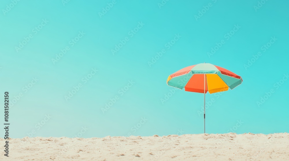 Striped Beach Umbrella on Sand Striped Beach Umbrella on Sand