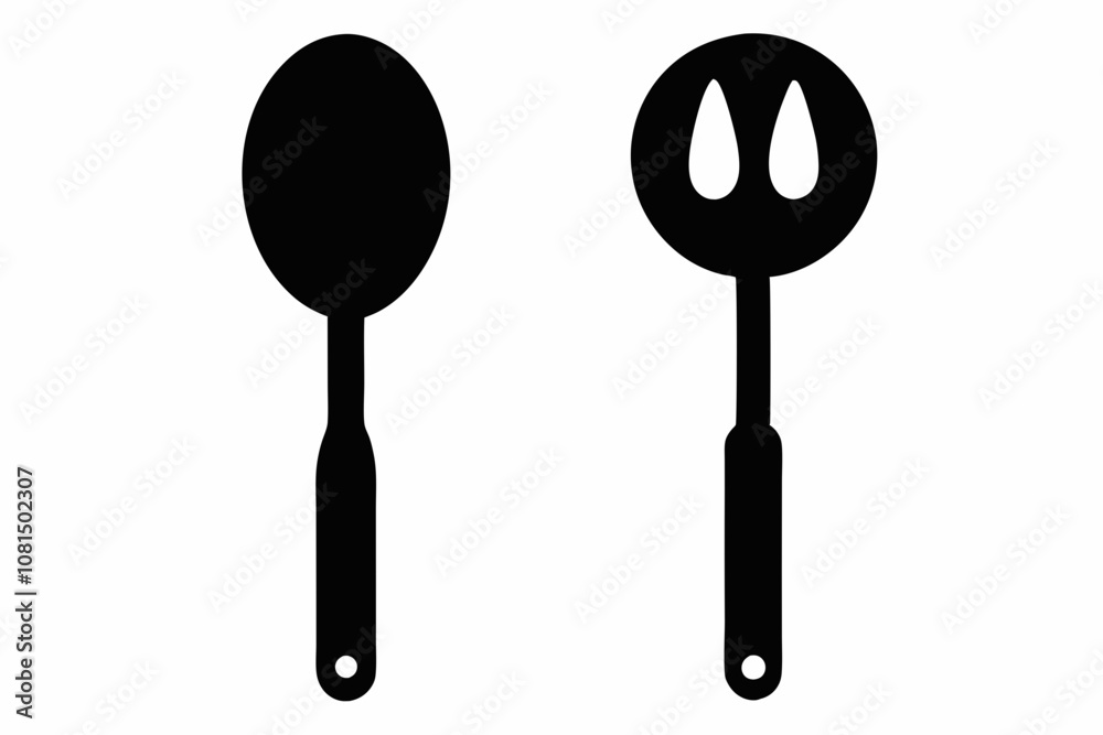 spoon vector icon, fork spoon black icon, set of kitchen utensils silhouette vector spoon vector icon, fork spoon black icon, set of kitchen utensils silhouette vector