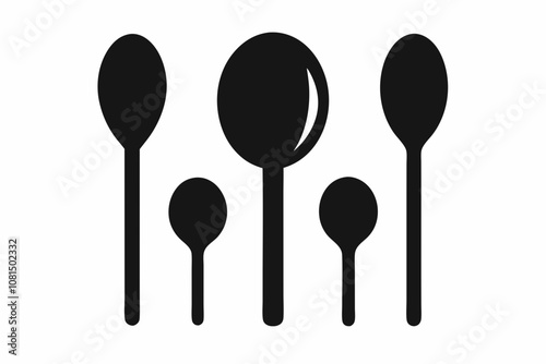 spoon vector icon, fork spoon black icon, set of kitchen utensils silhouette vector