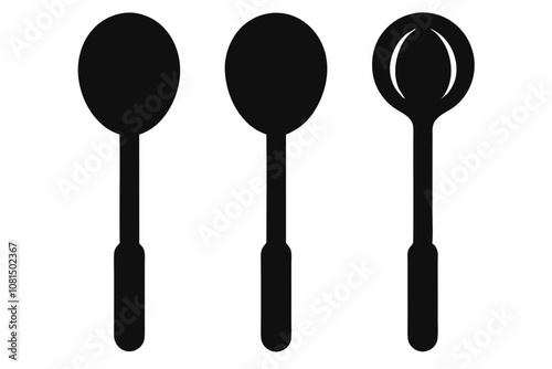 spoon vector icon, fork spoon black icon, set of kitchen utensils silhouette vector