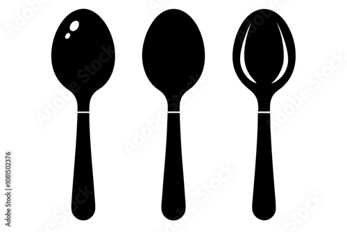 spoon vector icon, fork spoon black icon, set of kitchen utensils silhouette vector