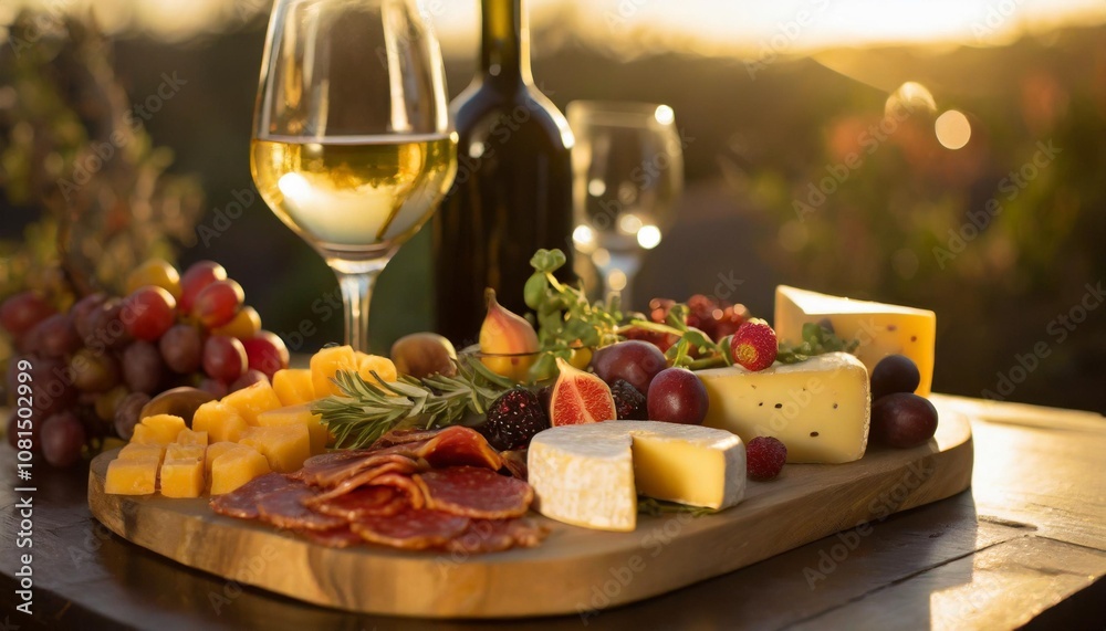 Sophisticated Wine and Charcuterie Board With Artisan Cheeses, Cured Meats, Fresh Fruit, and Herb Garnishes for a Refined and Luxurious Culinary Experience Sophisticated Wine and Charcuterie Board With Artisan Cheeses, Cured Meats, Fresh Fruit, and Herb Garnishes for a Refined and Luxurious Culinary Experience