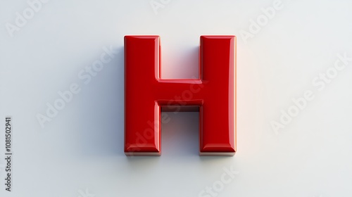 A bright red 3D letter H with subtle shadows against a white minimalistic background