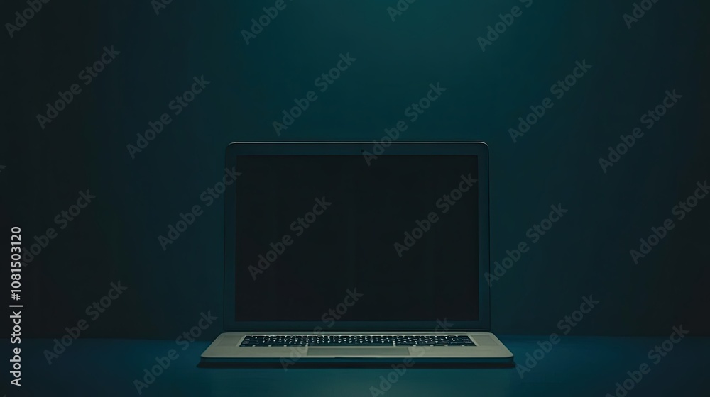 Silver laptop on a simple dark blue background, screen off with a clean, professional atmosphere. Silver laptop on a simple dark blue background, screen off with a clean, professional atmosphere.