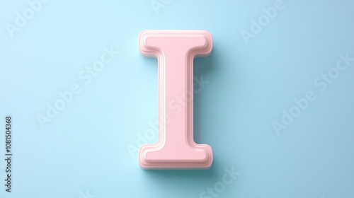 A pastel pink letter I with soft edges, centered on a light blue background