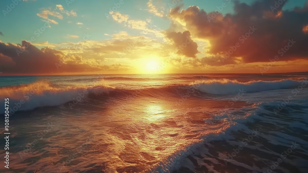 Sun-kissed waves meet a vibrant sky, inspiring relaxation and coastal calm Sun-kissed waves meet a vibrant sky, inspiring relaxation and coastal calm