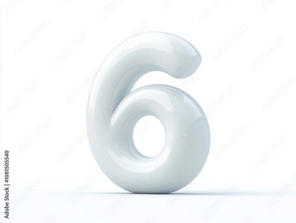 A glossy, stylized number six in a minimalist design against a white background. A glossy, stylized number six in a minimalist design against a white background.