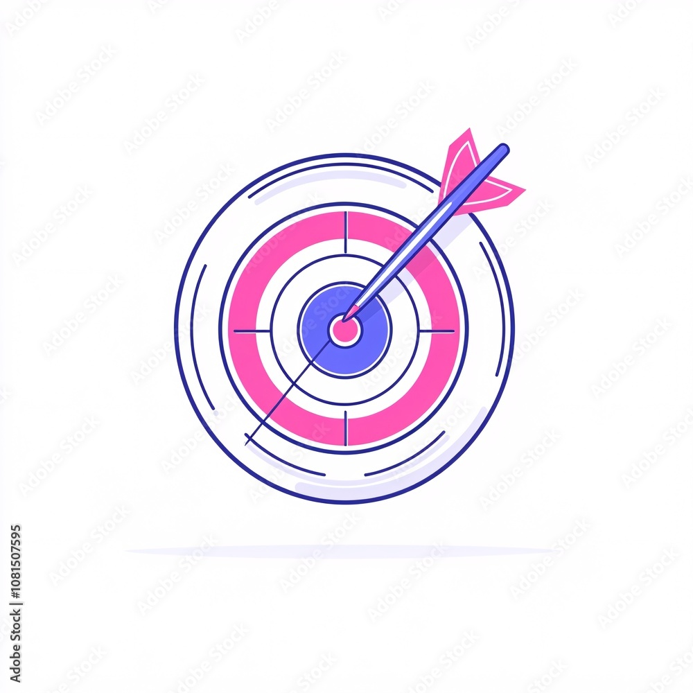 2408_061.A simple vector icon illustration depicting of index fund prospectus forming  dartboard, representing  passive investing, at center for a website isolated white background