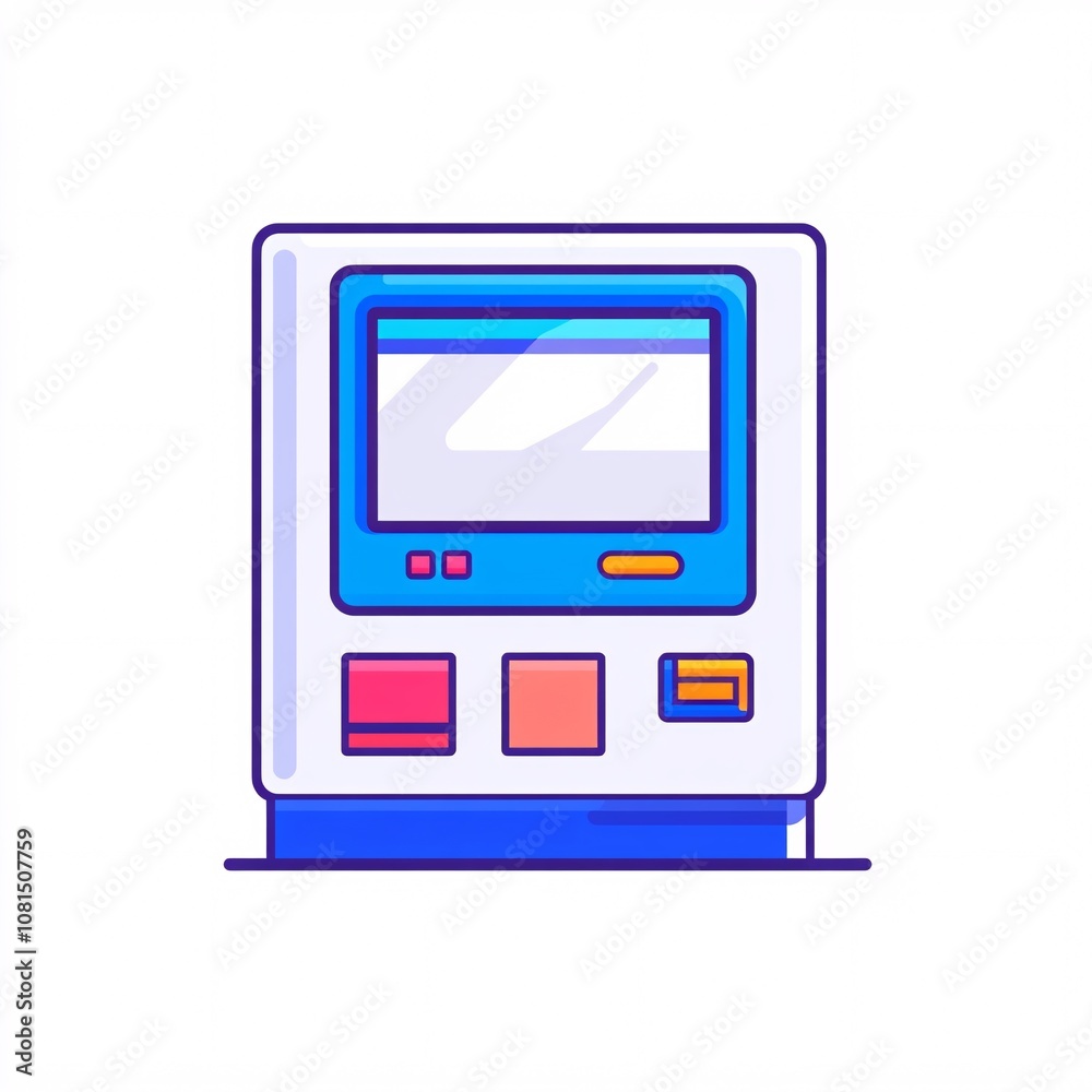 2408_010.A simple vector icon illustration depicting of metal atm machine forming network, representing banking accessibility, at center for a website isolated white background 2408_010.A simple vector icon illustration depicting of metal atm machine forming network, representing banking accessibility, at center for a website isolated white background