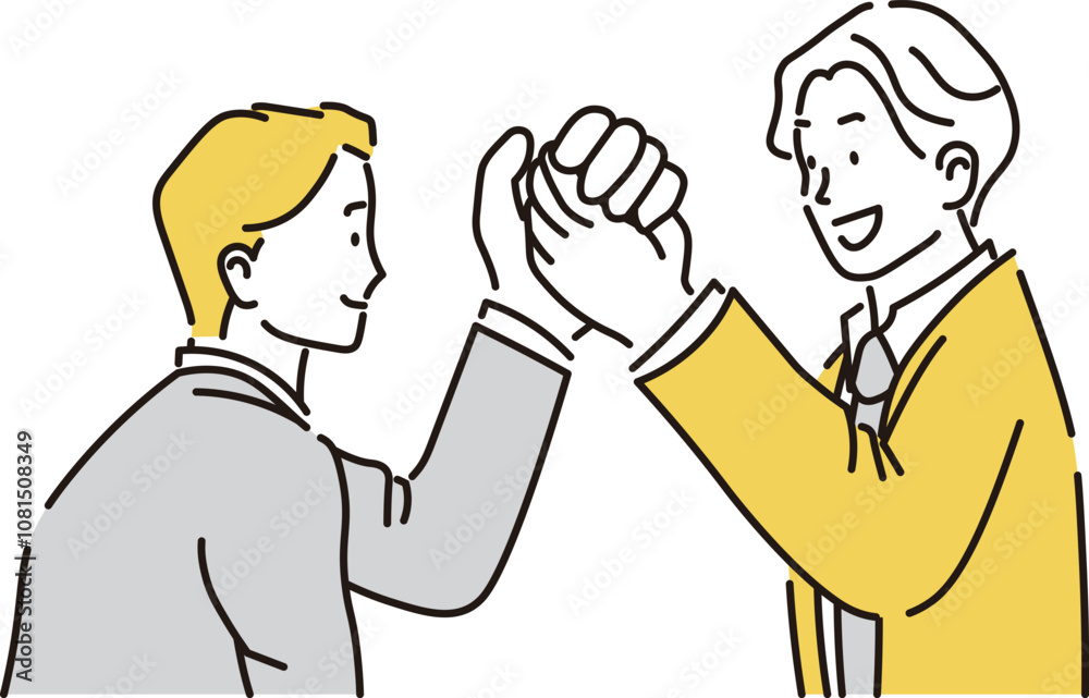 笑顔で握手をする2人のビジネスパーソンのシンプルな上半身イラスト素材