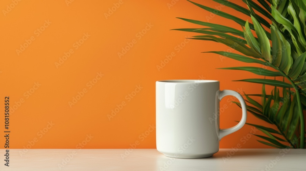 Minimalist white coffee mug with orange background Minimalist white coffee mug with orange background
