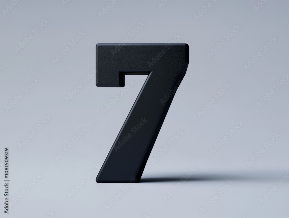 A three-dimensional black number seven on a simple background. A three-dimensional black number seven on a simple background.