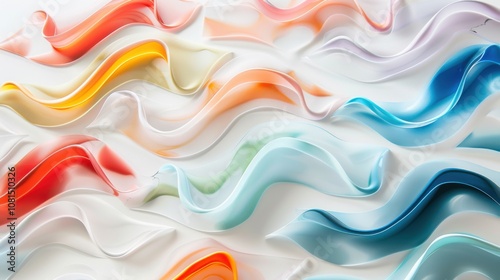 A serene scene of various abstract patterns in different colors creating a unified, flowing design on a white background
