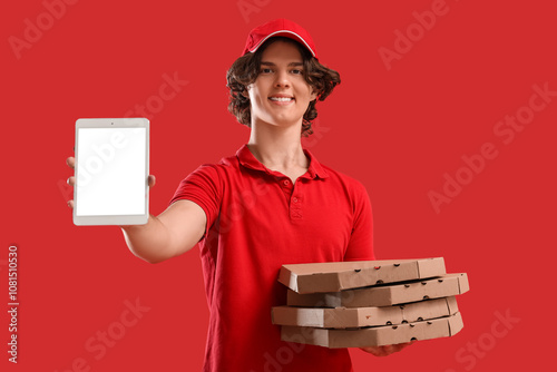 Male courier with cardboard...