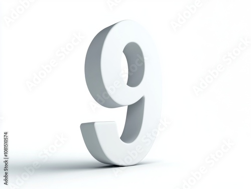 A three-dimensional white number nine on a light background.