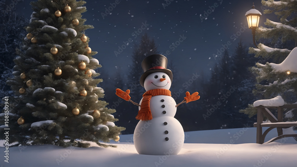 Obraz premium snowman with christmas tree