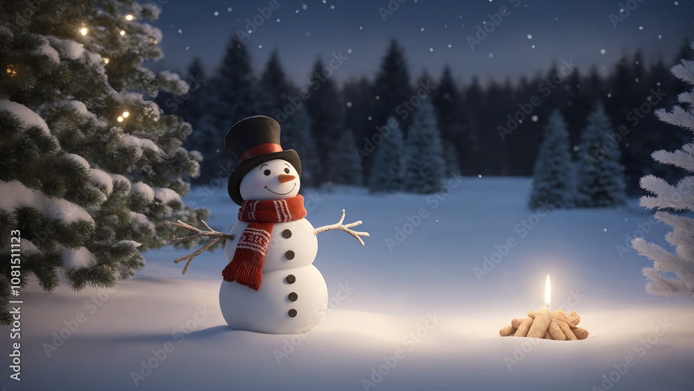 Fototapeta premium snowman with christmas tree