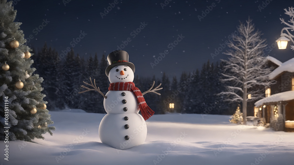 Obraz premium snowman with christmas tree