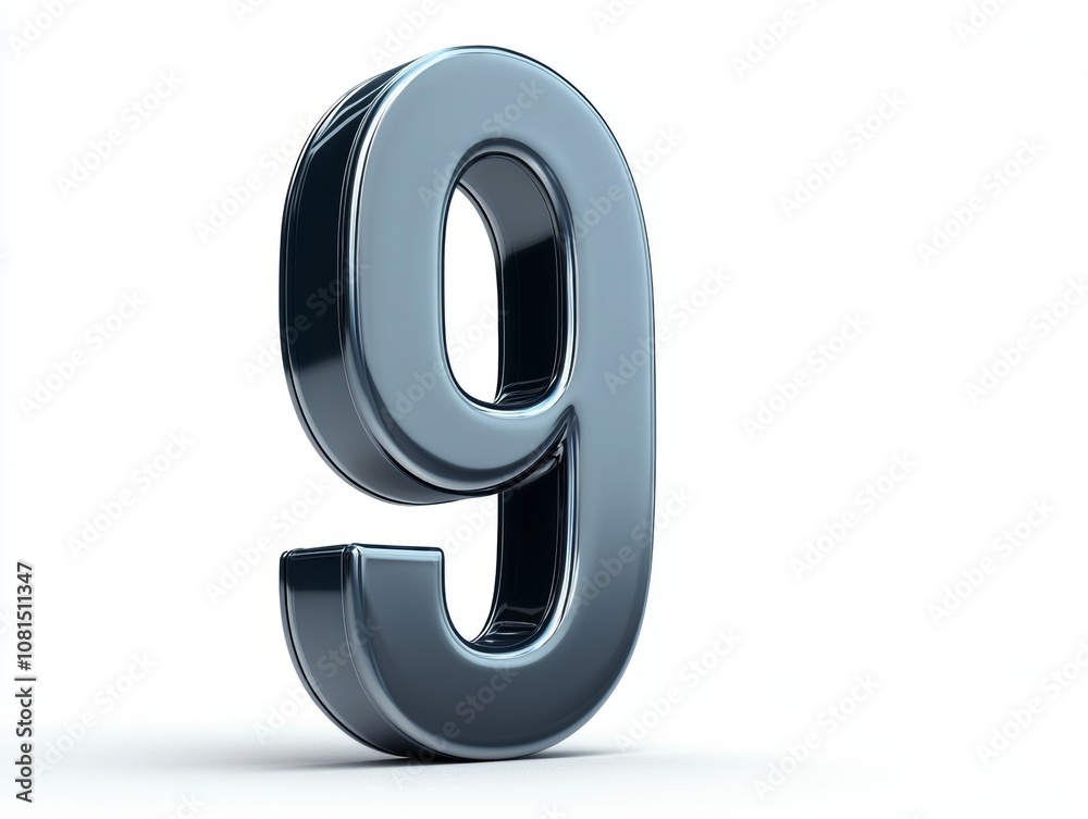 A shiny, three-dimensional number 9 displayed on a white background. A shiny, three-dimensional number 9 displayed on a white background.