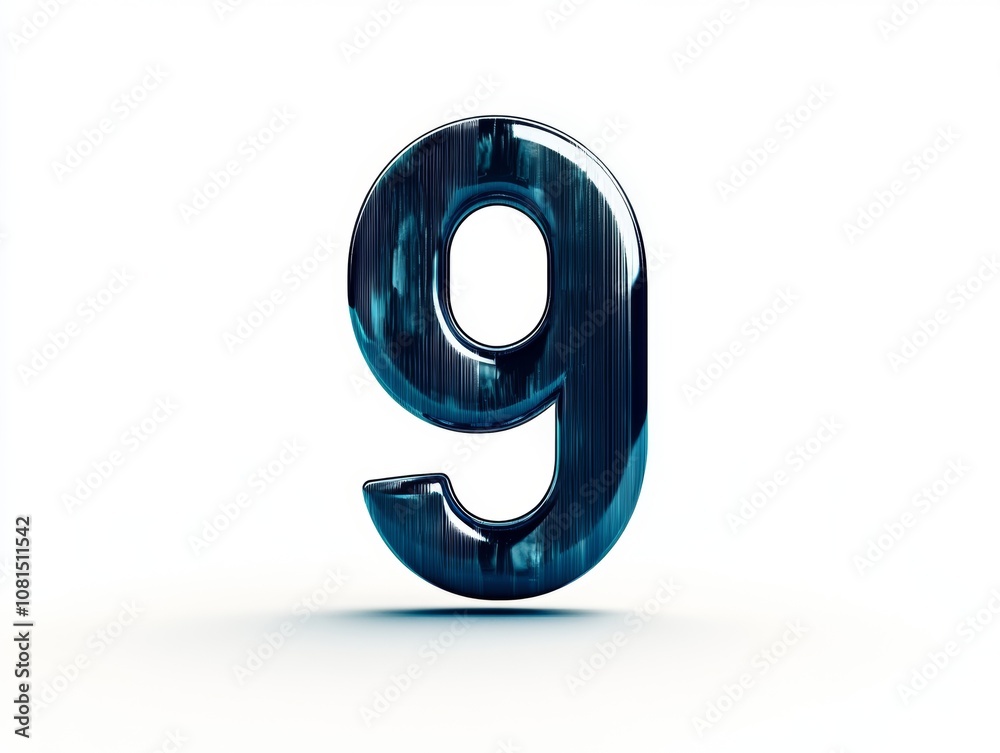 A shiny, 3D representation of the number 9, reflecting light and creating a modern aesthetic. A shiny, 3D representation of the number 9, reflecting light and creating a modern aesthetic.