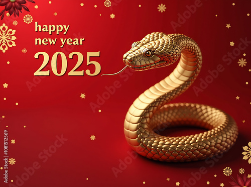 A golden snake on a red, ornamented background with 