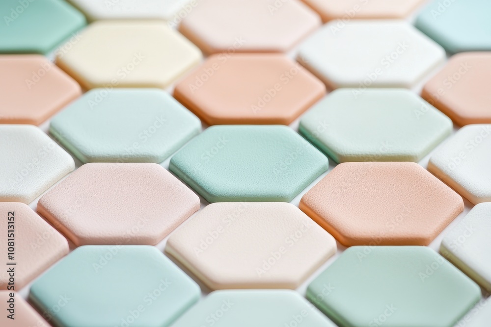Colorful hexagon tiles creating a modern mosaic pattern for interior design inspiration. Colorful hexagon tiles creating a modern mosaic pattern for interior design inspiration.