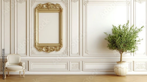 Elegant interior featuring a decorative mirror and potted plant.