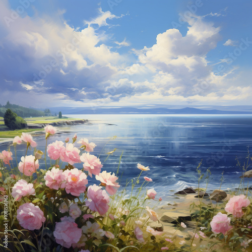 lake and flowers